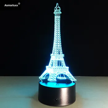 Eifelio Bokštas 3D LED lempos Naktį Šviesos 3D Iliuzija Naktį Lempos, Stalo, Stalo Lempos Namų Apšvietimo Spalva Keičiasi Vaikų Dovanų