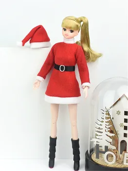 Žiemos Kalėdų Drabužius 30cm 1/6 BJD Lėlės Raudona Santa Hat Barbie Lėlės Blythe Drabužių Priedai Suknelė Žaislai Dovana