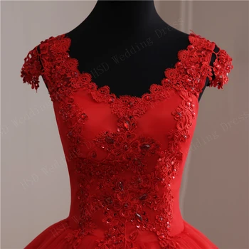 Raudona Balta Aplikacijos V Kaklo 2020 Saldus Princesė Vestuvių Suknelė Stebėjimo Plius Dydis Vestuvių Chalatai Retro Lotus Nuotakos Suknelė