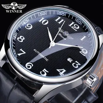 Nugalėtojas Black Data Automatinis laikrodis, Odinė Juosta, Verslo, Sporto Laikrodžiai Top Brand Prabangių Vyrų Mados Atsitiktinis Mechaninis Laikrodis
