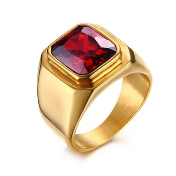 Retro Mens Žiedai, Nerūdijančio Plieno Raudonos spalvos kalnų krištolas Sužadėtuvių Žiedai Vyrų Aukso Tonas anel Bague Homme