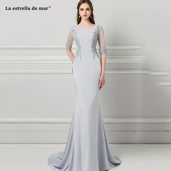 Vestuves dress2021 naujas Samtelis kaklo nėrinių zawalcowany satino pusė rankovės seksualus undinė sidabro bridesmaid suknelę ilgai sukienka wesele