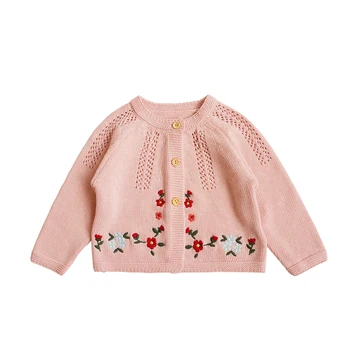Rudenį, Žiemą Gėlių Siuvinėjimas šiltas Merginos Megztinis Baby Princess Cardigan megztiniai striukė Vaikams, Drabužiai Vaikams, Drabužiai, 6M-4Y