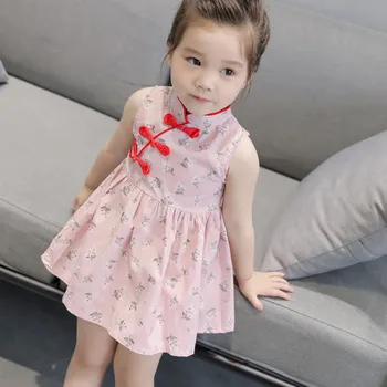 #40 Gėlių Cheongsam Šalis Suknelė Bamblys Vaikų, Mergaičių, Kūdikių Rankovių Kinijos Tang Stilius Princesė Komplektus Sukienka Dziewczynka