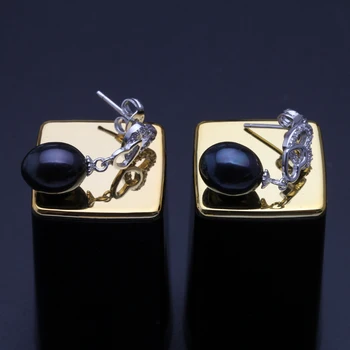 Mados natūralių gėlavandenių perlų auskarai moterims, stilinga nuotakos šalis dovana black pearl auskarai