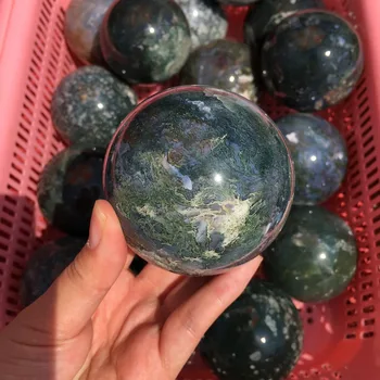 Natūrali samanų vandens agato, kvarco kristalo (rutulys, kamuolys gydymo chakra apdaila