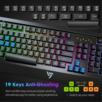 VicTsing PC149 Žaidimų Klaviatūra Ultra-slim Laidinio Membranos Klaviatūra Su Mechaniniu Jausmas, 104 Keycaps RGB Apšvietimu PC Gamer
