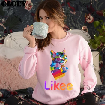 Harajuku Likee App Palaidinės Moterims, Estetinės LGBT Katė Širdies Likee Puloveriai Vaivorykštė Grafinis Hoodies Moterų Drabužių Streetwear