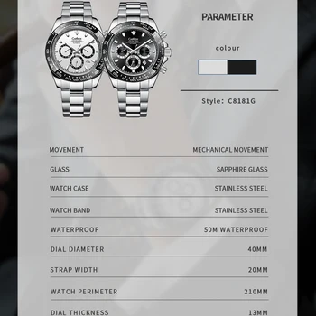 2020 Naujas CADISEN Vyrų Mechaninė Žiūrėti sporto prabangus automatinis laikrodis, vyrų 100 M Sapphire kristalas atsparus vandeniui Chronograph Laikrodis Mans