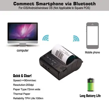 Nešiojamų Mini 80mm Bluetooth Šilumos Gavimą Printer POS Bill spausdintuvo 80mm, skirta 