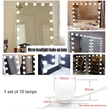 Naujas LED Holivudo Veidrodėlio Lemputė 10vnt/Pak USB Tuštybės Lempos 5V Aukštą Ryškumą Nakties Šviesos Makiažas Tolygus Pritemdomi Sienos Lempos