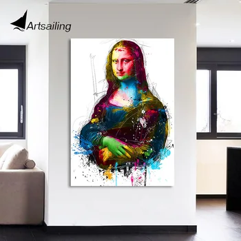 1 vnt drobė, tapyba HD Spausdinti spalvinga Mona Lisa smile Tapybos Sienos Nuotrauka Už Kambarį Nemokamas Pristatymas NY-7165C