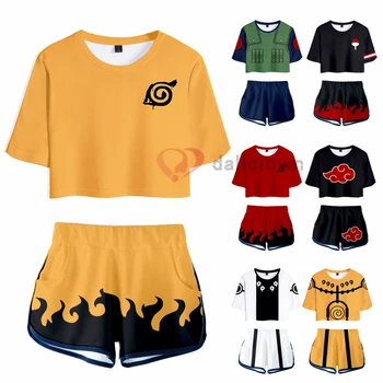 Naruto Cosplay Kostiumai, marškinėliai Tees Uzumaki Akatsuki Marškinėliai, Haruno Sakura Kakashi sportinis Kostiumas Šortai Disfraz Drabužius T-shirt Girls