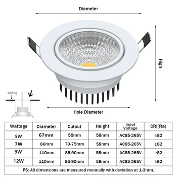 [DBF]Klasikinis Apvalios Baltos Pritemdomi LED Embedded Downlight 5W 9W 7W 12W su AC 110V, 220V Vairuotojo Lubų Apšvietimas Miegamajame Parduotuvė