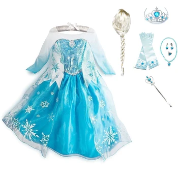 2021 Naują Kalėdų Suknelė Mergaitėms Cosplay Elsa Sniego Karalienė, Princesė Kostiumas ilgomis Rankovėmis Vaikų Helovinas Gimtadienio Rinkinių Drabužių