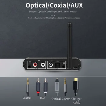 Belaidžio ryšio Garso Adapteris Imtuvas Skaitmeninio į Analoginį Keitiklis, Bluetooth Siųstuvą Optinis RCA 3.5 mm Jack Adapteris