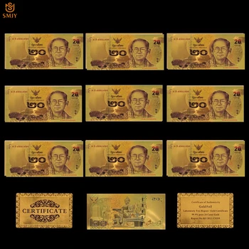 10vnt/Daug Tailandas Pinigus Nustatyti Aukso Banknotų 20 Batas Auksu Spalvos Replika Valiuta Popierinių Banknotų Kolekcija