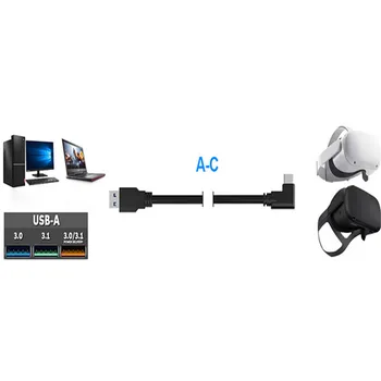 USB 3.2 Gen1 Tipas-C Duomenų Kabelis 3m/4m/5m Nuorodą Line 90 Laipsnių Alkūnė Srautinio perdavimo Kabelis Oculus Quest 2 VR Ausines Priedai