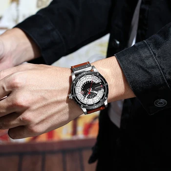 CURREN Atsitiktinis Sporto Laikrodžiai Vyrams Black Top Brand Prabanga Karinės Odinis Riešo Žiūrėti Žmogus Laikrodis Mados Vyrų Laikrodis