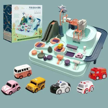 2 in 1 Rankinė Automobilių Nuotykių Kelio Žaislai Vaikams, Gelbėjimo Transporto priemonių Nuotykių Žaislų Lenktynių Trasos Geležinkelių Automobilių Žaislai mergaitėms Dovanų