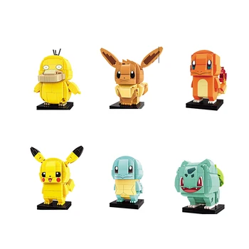 Didelis Pastatas Blokuoti Suderinamas su Didelės Dalelės Pokemon Pikachu Psyduck Charmander Micro Pastatų Statybos Žaislai Blokai