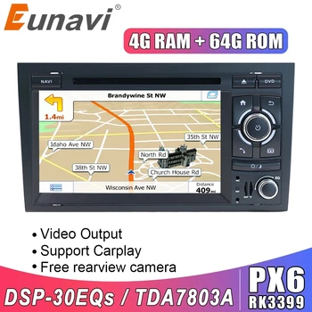 Eunavi 2 Din Automobilio radijo multimedia Player Automotivo Audi A4 S4 2002-2008 2din stereo dvd, cd, gps navigaciją 4G 64GB Headunit