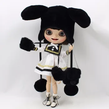 LEDINIS DBS Blyth lėlės balta juoda skrybėlę žiemos drabužių maišo pirštinės žaislas mergina dovana
