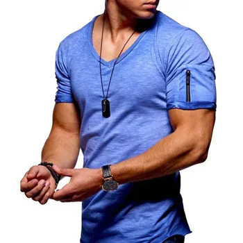 2020 mados vyriški T-shirt Slim užsakymą prekės ženklo dizaino mados V-kaklo fitneso laisvalaikio T-shirt Pagrindinis vientisos spalvos atsitiktinis fitneso