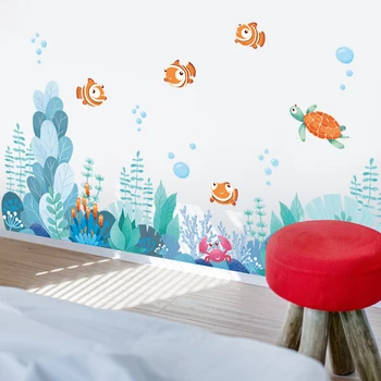Animacinių filmų Ocean World Sienų Lipdukai Vonios kambarys, Vaikų kambarys Darželio Nuimamas Vinilo Sienos Lipdukai, lipnios PVC Sienų Freskomis 