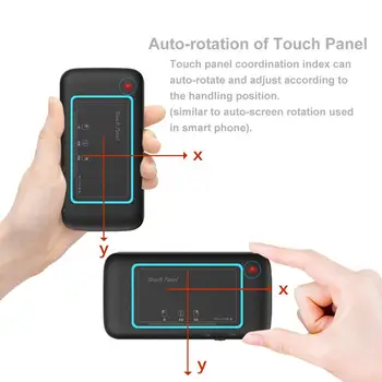 H20 touch dvipusis mini belaidė klaviatūra, Pilnas ekranas touchpad 3 etapais, reguliuojamas apšvietimas Auto-sukimas