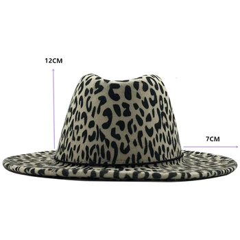 2020 nauja Tendencija Unisex Plokščių Kraštų Vilnos Veltinio Džiazo Fedora Skrybėlės Vyrai Moterys Leopard Grūdų Odos Juosta Dekoro Trilby Oficialaus Panamos Skrybėlės