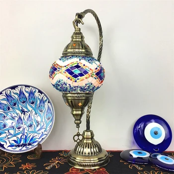 Turkijos mozaika, Rankų darbo Stiklinis staliukas žibintus, svetainė, miegamasis, naktiniai staleliai, lempa Viduržemio jūros regiono šalių meno dekoro lentelė šviesos armatūra