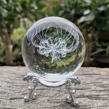 Crystal 3D Kamuolys Lygiadienis Gėlių Statulėlės, Stiklo Lazeriu Graviruotas Srityje Prespapjė Namų Stalo Dekoravimas Ornamentais Amatų Dovanos
