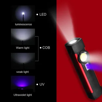 Nešiojamų LED Žibintuvėlis Multi-funkcija, Žibintuvėlis, XPE + COB UV Aptikimo Lempa su Magnetu Remonto Šviesos Vandeniui Kempingas Žibintų