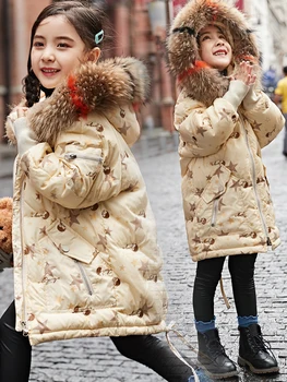 Merginos Žiemos Žemyn Striukės -30 Laipsnių Rusijos Vaikų Sniego Dėvėti Storas Šiltas Kailis Paauglės, Ilgai Parko, Vaikams, Kombinezonas Viršutinių Drabužių Siuvimas