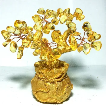 Natūralus rožių+ametistas+ citrinas rašė kvarco Kristalo Laimingas medis 