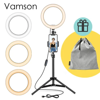 Vamson Selfie LED Žiedo Šviesos lempos su Trikojis Stovas Telefono Turėtojas Live Stream/Kosmetika/YouTube Video Foto Ringlight VLS10A