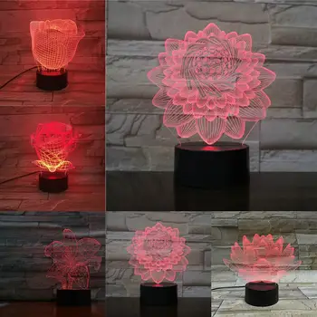 Graži Rožė, 3D Gėlių Lempos Akrilo Plokštės Touch Remote USB Luminaria 7 Spalvų Keitimas Naktį Šviesos Mergaičių Kūdikio Gimtadienio dovana