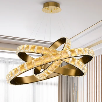 Naujas, modernus liustra apšvietimo žiedas crystal lempa kambarį prabanga namuose aukso nerūdijančio plieno kabinti šviesos šviestuvas