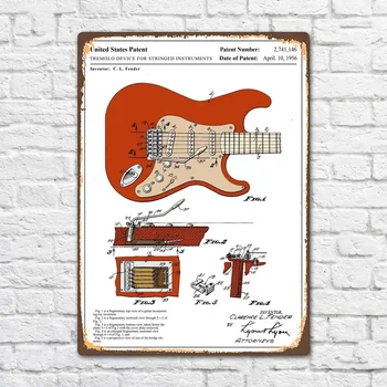 Fender Stratocaster 1954 Gitara Patentų Vintage Retro Metalo Skardos Pasirašyti Metalo Ženklas, Sienų Dekoras Mados Meno Dekoro Plakatas BIE195