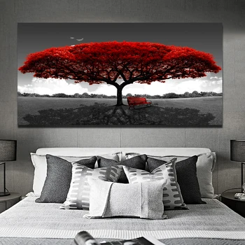 NESAVANAUDIŠKAI Meno Modernus Raudonas Medis Suolo Kraštovaizdžio Paveikslų Kambarį Juoda ir Balta Meno Dekoratyvinis Nuotraukas Lašas Laivybos