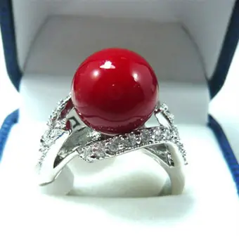 Didmeninė kaina 16new ^^^^Žavinga! Raudona South Sea shell perlų Karoliukais žiedo dydis 7 8 9