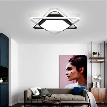 Šiuolaikinės Šešiakampe Juoda / Balta Geležies, Dažytos su LED Akrilo Atspalvio Šviesa Kambarį Miegamasis