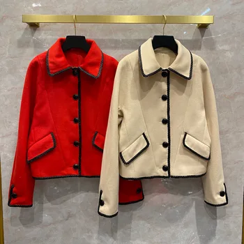 2021 m. Pavasarį, Rudenį Moterų Aukštos kokybės Vilnoniai paltai Prašmatnus batwing rankovės purus vilnos švarkai C730
