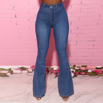Pavasario/rudens moterys aukšto juosmens atsitiktinis užsiliepsnojo džinsai vientisos spalvos elastingumą liesas lieknėjimo džinsus sexy lady džinsinio užsiliepsnojo kelnės