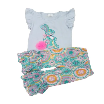 Mados triušis komplektus kūdikių mergaičių vasaros mielas marškinėliai+etninės kelnės 2 vnt rinkiniai mergina siuvinėjimo amato apranga