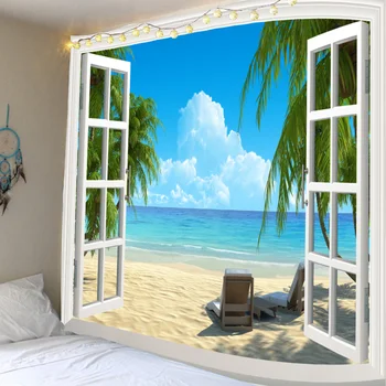 Paplūdimys gobelenas pajūrio kraštovaizdžio fone sienos kabo 3d skaitmeninis spausdinimas, siuvinėjimas kambarį miegamojo puošmena didelis antklodė