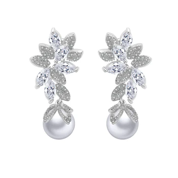 ZAKOL Mados Dizaino Elegantiškas Moterų Papuošalai Balto Aukso CZ Lašas Earings Su Perlų Dovanų FSEP568