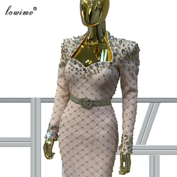 Kristalai Arabų Kokteilių Suknelės 2021 Undinė Kulkšnies Ilgis Prom Šalis Suknelės Moterims Ilgomis Rankovėmis Vakare Chalatai Vestidos