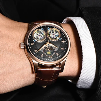Relojes Hombre LIGE Prekės Vyrų Laikrodžiai Automatinis Mechaninis laikrodis Tourbillon Sporto Laikrodis, Odiniai Laisvalaikio Verslo Riešo Žiūrėti Aukso